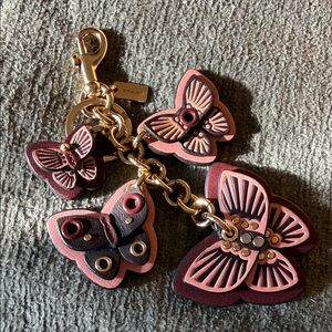 COACH Pink Burgundy Gold Dimensional Layered Butterfly Bag Charm Keyring NWOT
